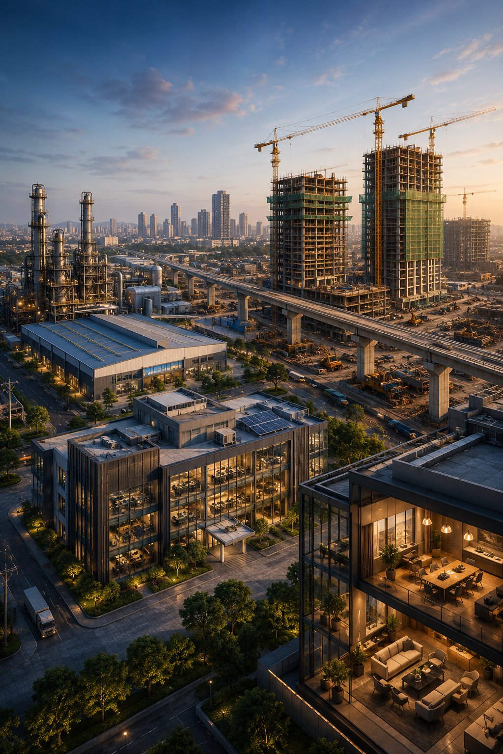 Aerial view of a completed industrial complex